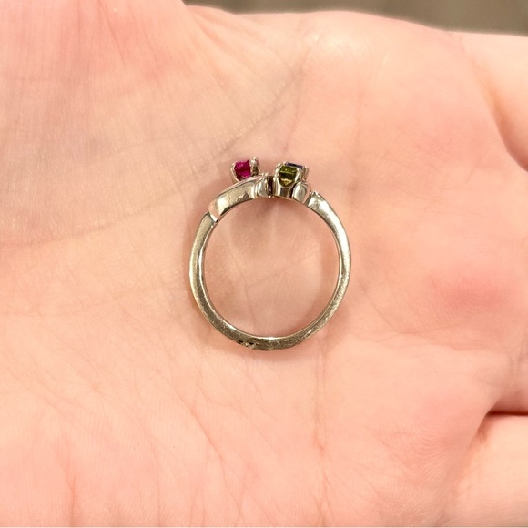 14K Rainbow Spinel red blue green gemstone cluster vintage white gold ring - Picture 10 of 12